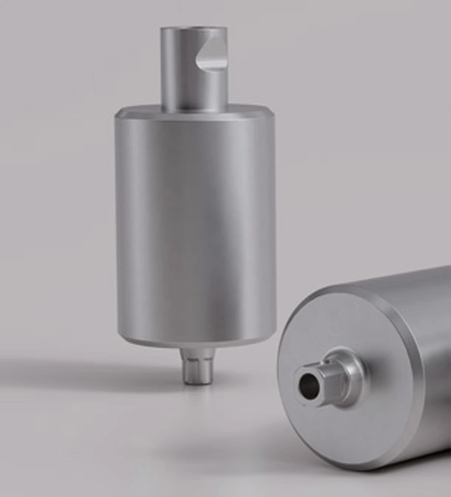 Detail of an IPDmilled titanium premill blank for a custom abutment