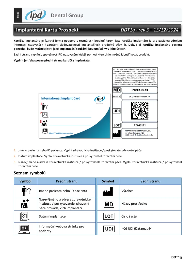 IPD Implant Card Brochure Rev. 03