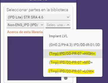 IPD LITE knižnica Straumann SRA 4,6 s voľbou temporálného abutmentov IPD DD PR 07 HIGH MID LOW